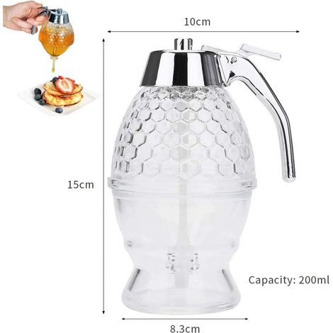 Distributeur de miel portable en acrylique, pot à miel en forme de rayon de miel pour servir le miel et le sirop (1/4)