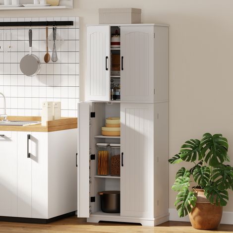 Buffet haut cuisine. armoire de cuisine. 4 portes. 10 niches. 8 porte-épices et étagères réglables. 60x35x162cm. blanc
