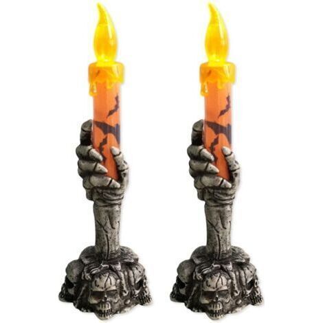 Totenkopf-Kerzenhalter für Halloween, leuchtende Halloween-Lampe, Geisterskeletthand, orange (1/5)