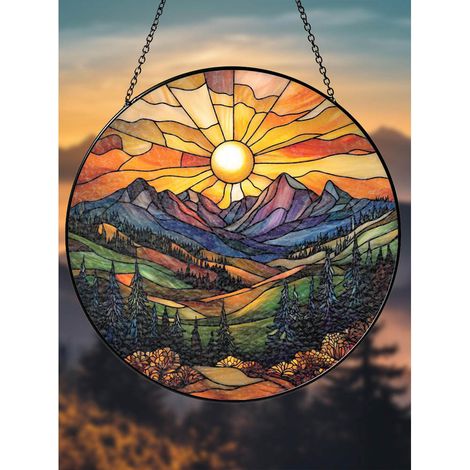 Attrape-soleil vitrail 25cm montagne, décoration nature faite main pour la maison (1/5)
