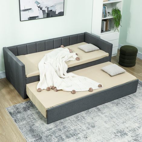 Einzelbett mit Ausziehfunktion, Stoffbezug und Armlehnen, 205 x 181 x 70 cm, dunkelgrau (1/5)