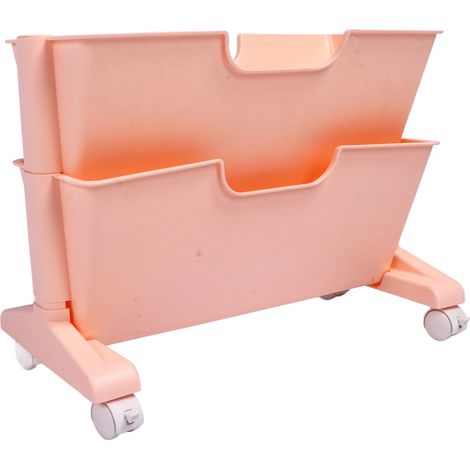 Étagère de bureau mobile à double niveau, petite bibliothèque amovible, étagère à roulettes rose pour dortoir