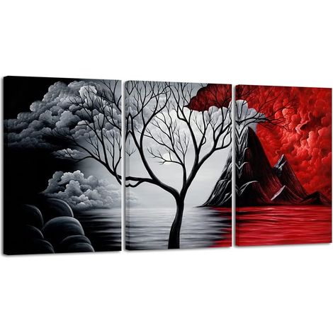 Large Size The Cloud Tree 3 Panels Modern Giclee Canvas Prints Artwork Abstract Seascape Paintings Reproduction Sea Beach Photo Printed on Canvas Wall Art Ready to Hang for Living Room Bedroom Home De (1/5)