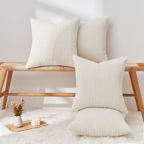 4er Set Kissenbezug 40x40 cm aus Cord für Wohnzimmer, Kinderzimmer, Schlafzimmer, elegant, modern, weich, beige