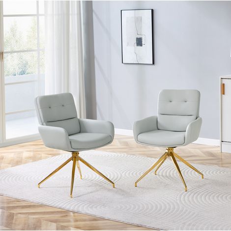 Sedia da pranzo girevole 360° in PU grigio chiaro, gambe in metallo dorato, set da 2 DESVIAE (1/5)