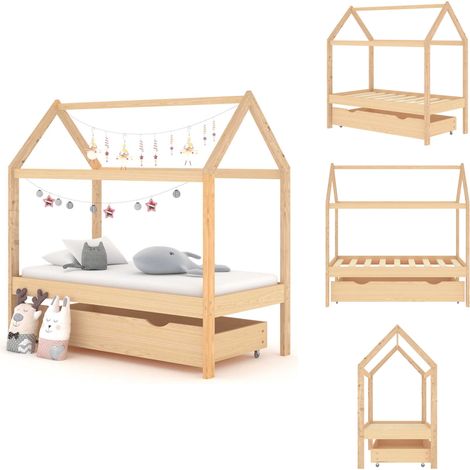 Cadre de lit d'enfant avec tiroir Bois de pin massif 70x140 cm - Lit Bébé - Lit Enfant - Lit Design - Lit Cabane - Meuble Enfant (1/5)