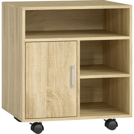 Mobile Porta Stampante 60x50x65,5 cm con Ripiani Aperti e Armadietto in Legno Color Legno (1/5)