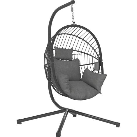 Fauteuil suspendu en forme d'œuf avec coussin rembourré et panier pliable, 120 x 106 x 188 cm, gris (1/5)