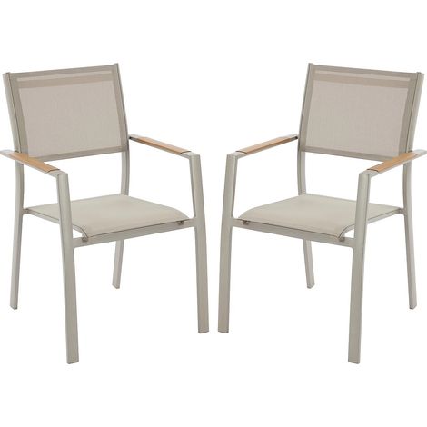 Lot de 2 fauteuils de jardin empilables en aluminium et textilène - Taupe - MACILA de MYLIA (1/5)