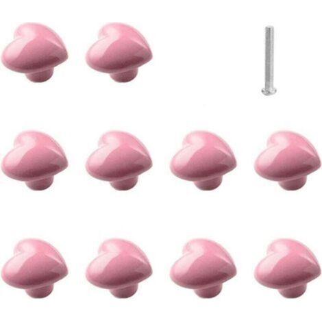 Set of 10 Ceramic Heart-Shaped Drawer Knobs - Pink, Kitchen Furniture Knobs for Cabinet, Wardrobe (1/4)