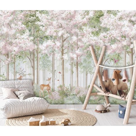 Fototapete Wald Bäume Rehe, für Kinderzimmer, 150 x 105 cm – Komplettset inkl. Kleister & Anleitung (1/5)