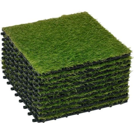 Lot de 10 dalles de gazon synthétique de 30 x 30 cm, densité 6500, vertes. (1/5)