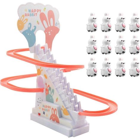 Circuit de lapin grimpant les escaliers avec toboggan automatique et musique (1/5)