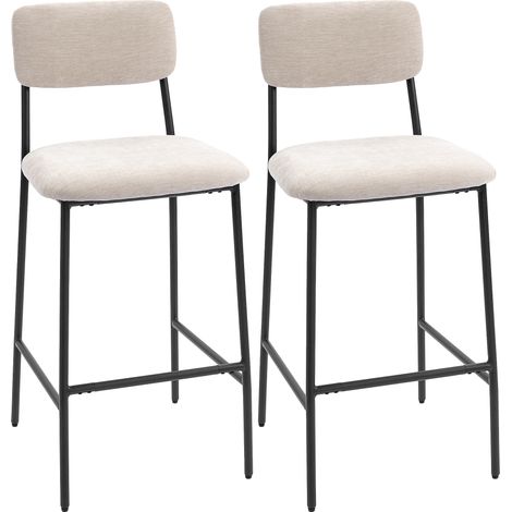 Set di 2 sgabelli da bar, sgabelli da cucina alti in ciniglia con schienale alto, poggiapiedi e seduta spessa e morbida, struttura in acciaio, sedie da bar alte, per penisola, sala da pranzo, bancone,