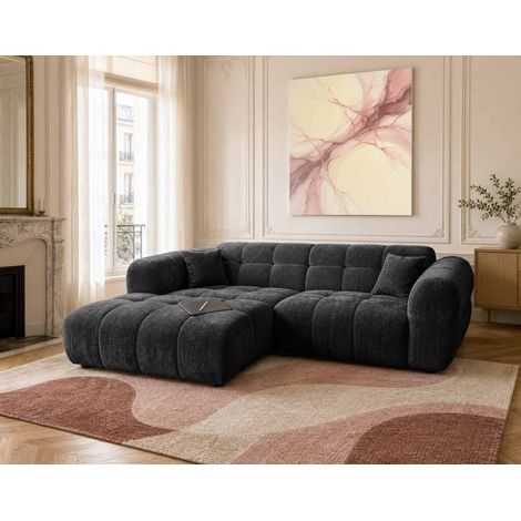 Mini ray - canapé d'angle gauche 4 places en tissu texturé - gris anthracite (1/5)