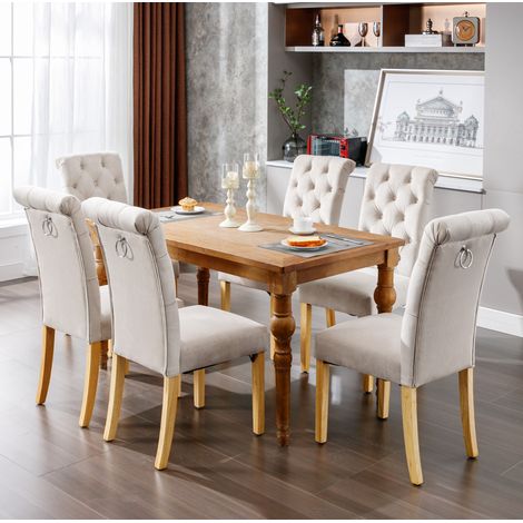 Set di 6 sedie da pranzo in velluto beige con gambe in quercia, schienale curvo e supporto fino a 120 kg,45×63×100cm (1/5)