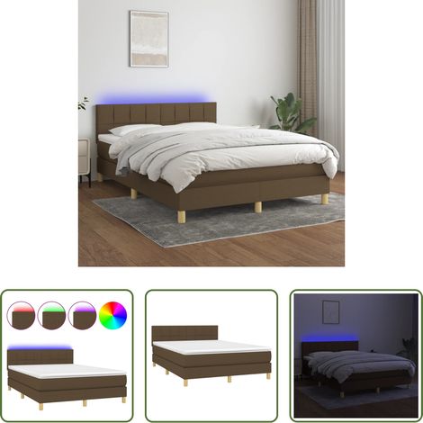 Matratze - Boxspringbett mit Matratze & LED Dunkelbraun 140x200 cm Stoff (1/5)