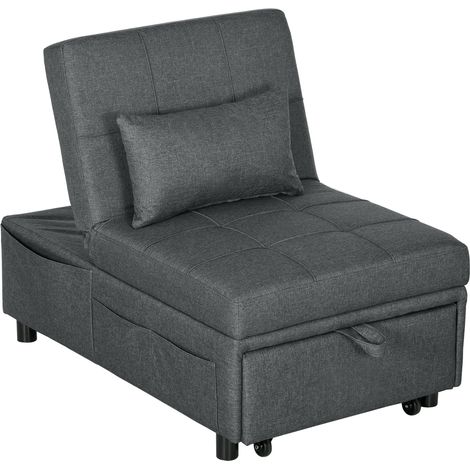 Poltrona Letto Singolo 65,5x104x81 cm Reclinabile 4-in-1 in Tessuto Effetto Lino Grigio (1/5)