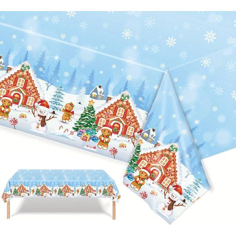 Nappe de Noël rectangulaire à motif de bonhomme en pain d'épice bleu, 137 x 274 cm. (1/4)