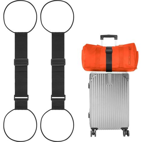 Set mit 2 „Add a Bag“-Reisegurten, verstellbarer elastischer Gurt zum Verbinden von zwei Koffern, zur Sicherung von Handgepäck und Reiseutensilien (Schwarz)