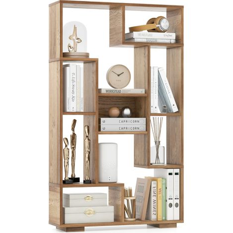 Scaffale libri alto 120cm ripiani aperti libreria geometrica kit anti-ribaltamento casa ufficio Naturale (1/4)