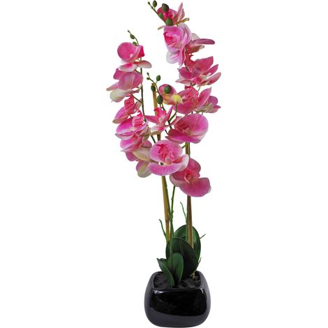 70cm Artificial Orchid Light Pink with Black Ceramic Planter (1/5)