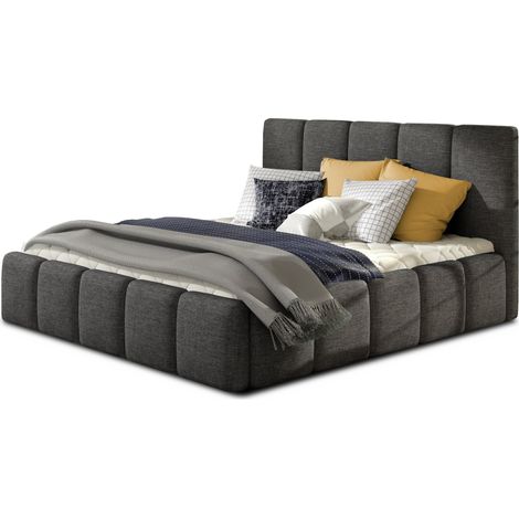 Lit adulte Vika – Tissu capitonné-Gris anthracite-140x200-Version avec sommier (1/5)