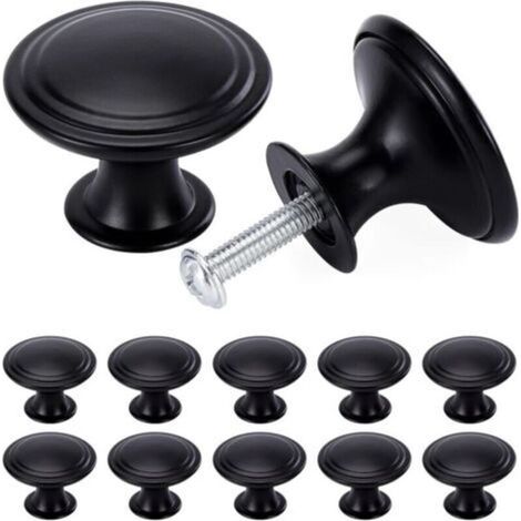 Lot de 24 poignées vintage élégantes pour tiroirs et armoires de cuisine – Poignées rondes noires, diamètre 30 mm (1/4)