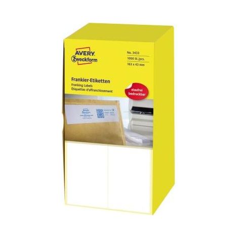 Avery Zweckform 3433 Frankier-Etiketten, 163 x 43 mm, 1 Pack/1.000 Etiketten, weiß (1/3)