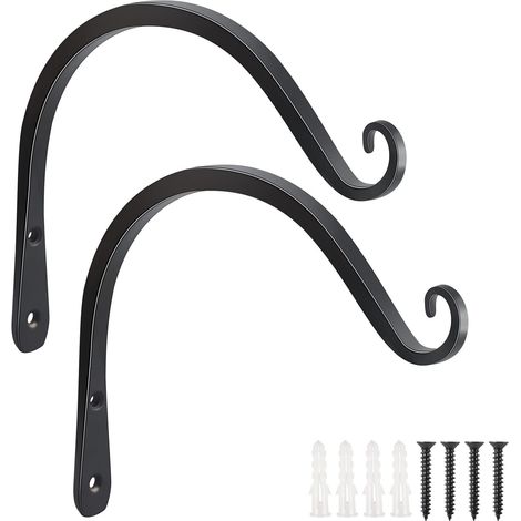 Lot de 2 Crochet mural, Support plante suspendue, Acier noir antirouille, Pour jardin patio intérieur (1/5)