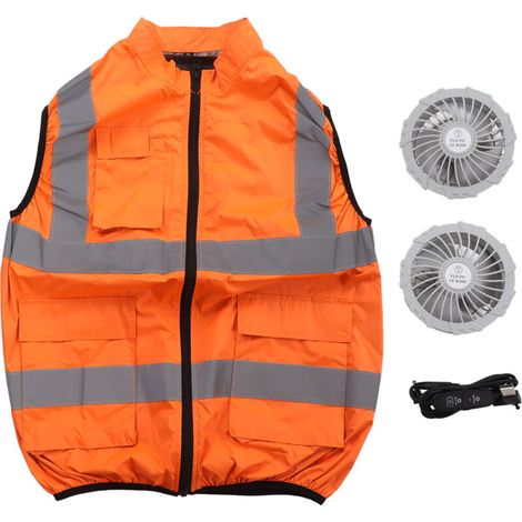 Gilet ventilé rafraîchissant pour l'été, avec bandes réfléchissantes, rechargeable 5V, vêtement de travail fluorescent orange taille XXXL