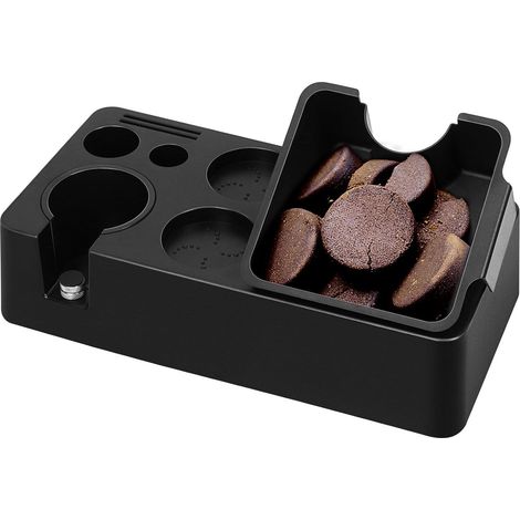 Station de tassage expresso 8 en 1 : base en ABS pour tasseur à café, boîte de rangement pour accessoires expresso (51-58 mm), distributeur, porte-filtre et tamis. (1/5)