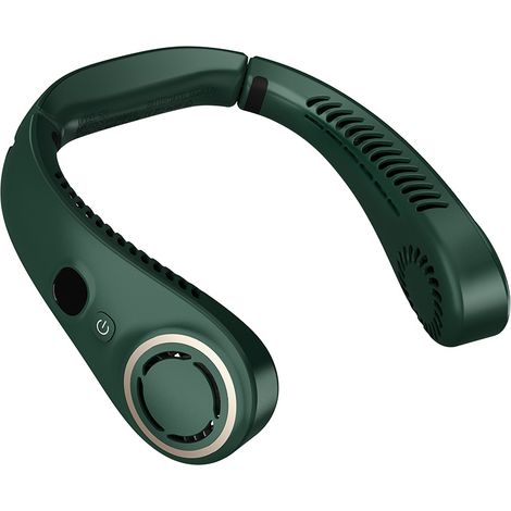 (Vert) Ventilateur de cou portable, trois vitesses, fonctionnement silencieux, chargement USB. (1/5)