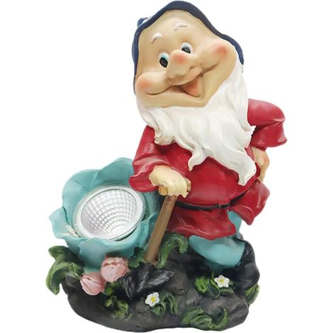 Lampe Solaire Figurine de Nain en Résine pour Jardin Extérieur, Décoration de Pelouse, Ornement Lumineux Résistant, Éclairage Solaire Décoratif pour Allées et Parterres