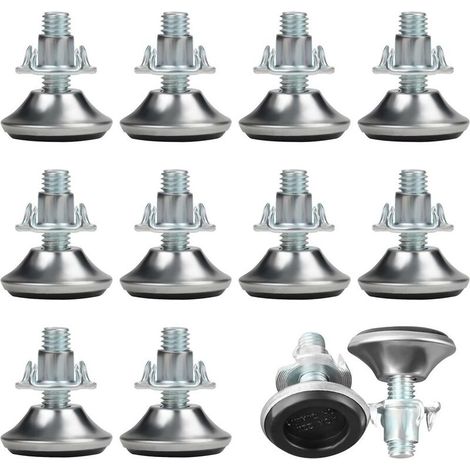 Patas de Muebles Ajustables M8 X 30 Mm 12 Piezas con Almohadillas de PP y Tuercas en T (1/4)