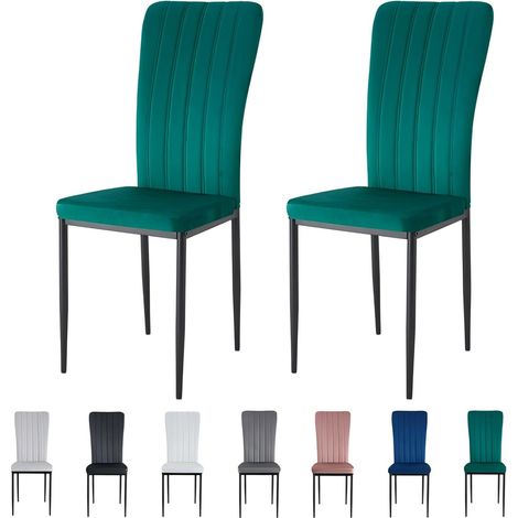 Velvet Padded Seat Dining Chairs with Metal Legs NEW ELLE GREEN 2 (1/5)