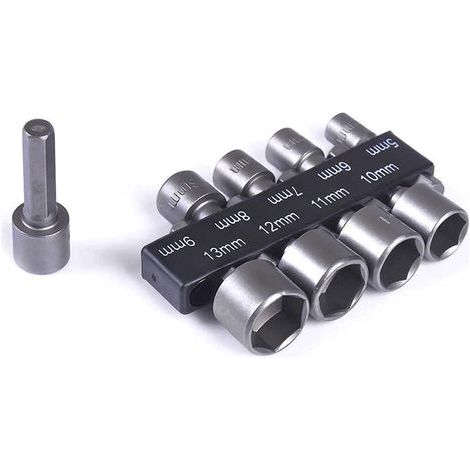 Lot de 9 Forets à Douille de 5 à 13 mm, Jeu de Douilles à Embouts, pour Perceuse à Queue Hexagonale 1/4", Tournevis Électriques et Perceuses, Visseuse Sans Fil (1/5)