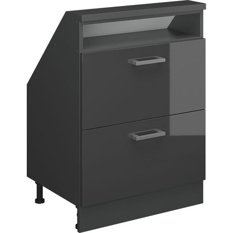 Meuble sous pente R-Line, Anthracite brillant/anthracite, 60cm avec 2 tiroirs, Vicco