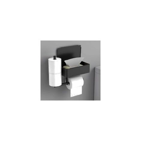 Portarotolo da parete nero ZVD, in acciaio inox, senza foratura, con 2 portarotoli e dispenser per salviette umidificate - Crezuo (1/4)