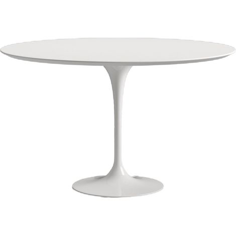 Table tulipe ronde extensible plateau stratifié - Collection Blanc brillant 100/145 cm-Plateau Blanc mat-Largeur 100/145 cm-Piètement Blanc brillant (1/4)