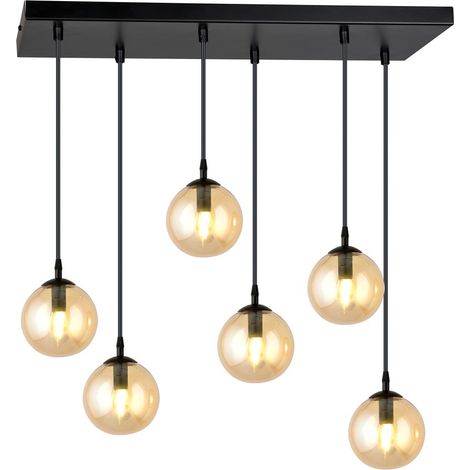 Lustre Emibig COSMO 6xE14 noir miel verre métal 65cm (1/5)