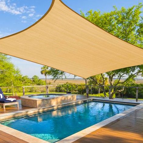 Vela parasole rettangolare impermeabile, 2 m x 2 m, in tessuto filtrante con occhielli e corda di fissaggio, per ombreggiare il giardino e proteggerlo dal gelo, beige. (1/4)
