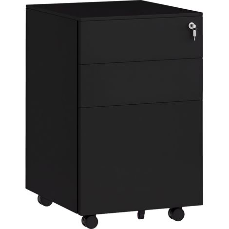 Rollcontainer Aktenschrank, 3 Schubladen, abschließbar, rollbar, 37 cm x 43,5 cm x 60 cm, Schwarz (1/5)