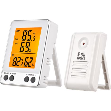 Termohigrómetro digital para interiores y exteriores con sensor de 100 m, retroiluminación y monitor de temperatura y humedad, ideal para el hogar, la oficina o el invernadero.