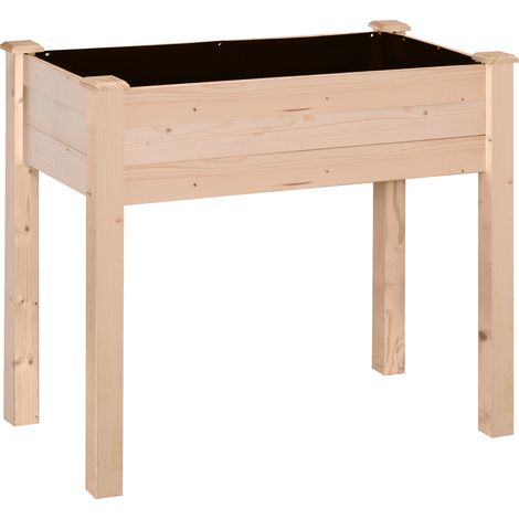 Jardinière surélevée en bois naturel carrée, Potager sur pied avec trous de drainage, Tissu géotextile inclus, 86x46x76 cm (1/5)