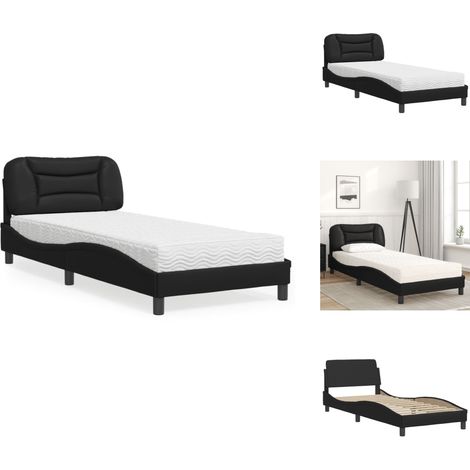 Lit avec matelas noir 90x200 cm similicuir - Lit Double - Lit Plateforme - Lit Design - Lit Moderne - Literie (1/5)