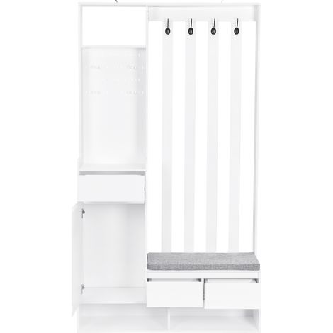 Armadio ingresso con panca imbottita e pannello forato 100x35x180 cm bianco (1/5)