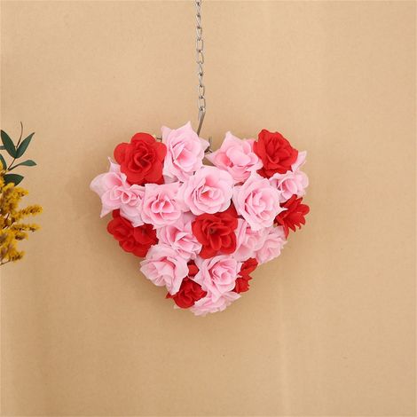 Guirlande En Forme De Cœur - Décoration Porte Intérieure Extérieure - Pour Fête Des Amoureux Mariage Proposition - Diamètre 30 Cm - Bois Et Métal (1/5)