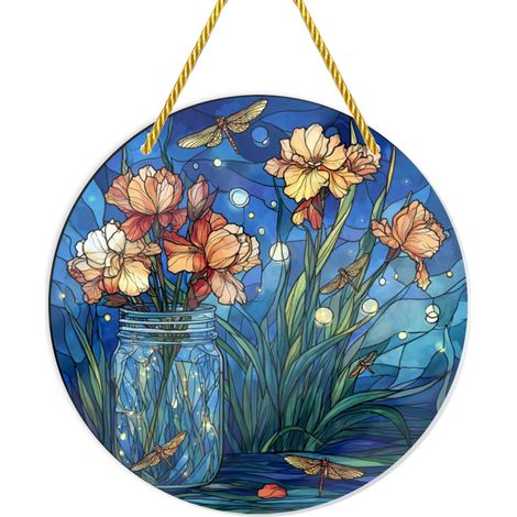 Vase suspendu en vitrail de 30 x cm, romantique à motif luciole (1/5)