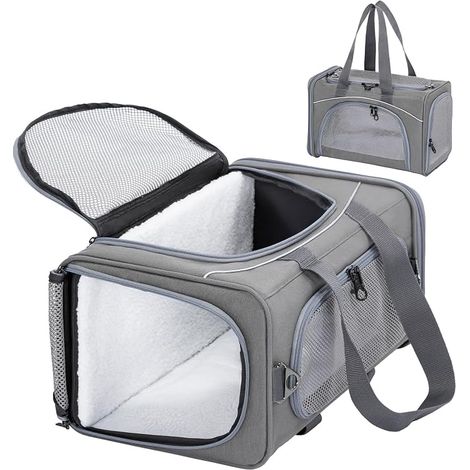Petsfit Transport Bag for Cats and Dogs with Cushions - Foldable Carry Case with Removable Washable Shoulder Strap for Travel Airplane Car S/Grey (1/5)